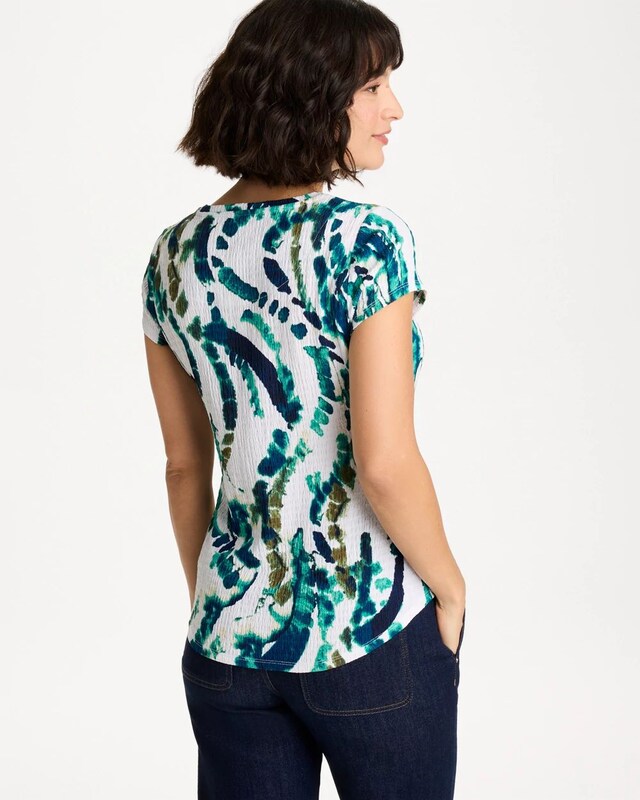 Printed Textured Knit Cap Sleeve Tee - image 3